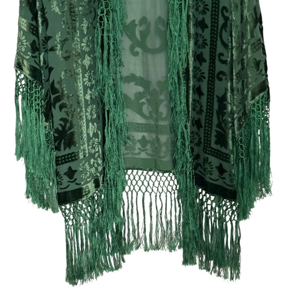 Chaqueta Kimono Maya Matazaro Terciopelo Verde Teñida a Mano Corta Nueva con Etiquetas Foto 3 de 4