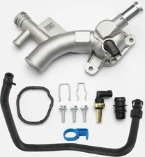 Aluminum Engine Coolant Thermostat Housing Water Outlet Kit with Coolant Reservo