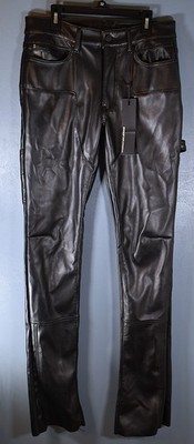 Rockstar Original Quatz Black Faux Leather Stacked Flare Jean Men's 32 x 35