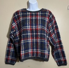 Vintage Paul Harris Designs Women  s Size L Blue Red Plaid Mohair Blend Sweater