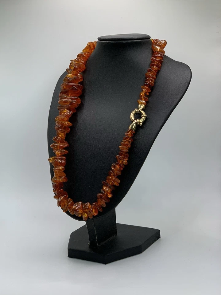 Collana Vintage Ambra Naturale Baltica Argento Oro - Immagine 2 di 4