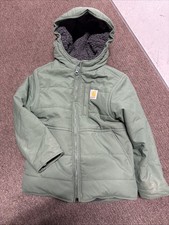 Kids Carhartt Green Quilted Jacket Size XXS 4-5 Full Zip Hooded Coat