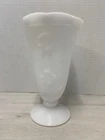 Vintage Jeanette Iris And Herringbone Milk Glass Scalloped Vase 9”
