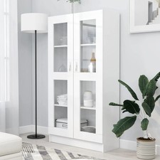 Modern Wooden Large Vitrine Storage Cabinet Unit With 4 Glass Doors & Shelves
