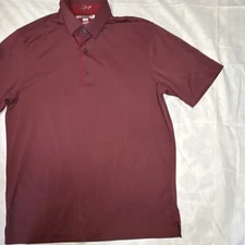 Greg Norman ML75 Play Dry Burgundy Pinstripe Polo Shirt S Short Sleeve Golf