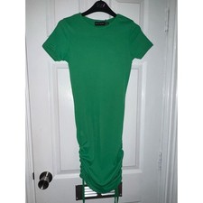 Pretty Little Thing PLTGreen Rib Short Sleeve Ruched Side Bodycon Dress