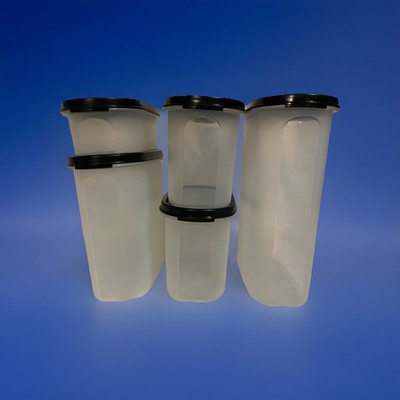 Tupperware Modular Mates 5 Pc Oval Container Set Size 1, 2 (2), 3, 4 Black Seals