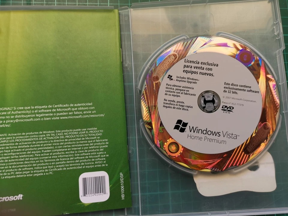 Microsoft Windows Vista Home Premium 32 bits DVD OEM con licencia y manual