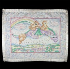 Vtg Handmade Baby Quilt Teddy Bears Dragon Castle Nursery Blanket Satin Trim 80s