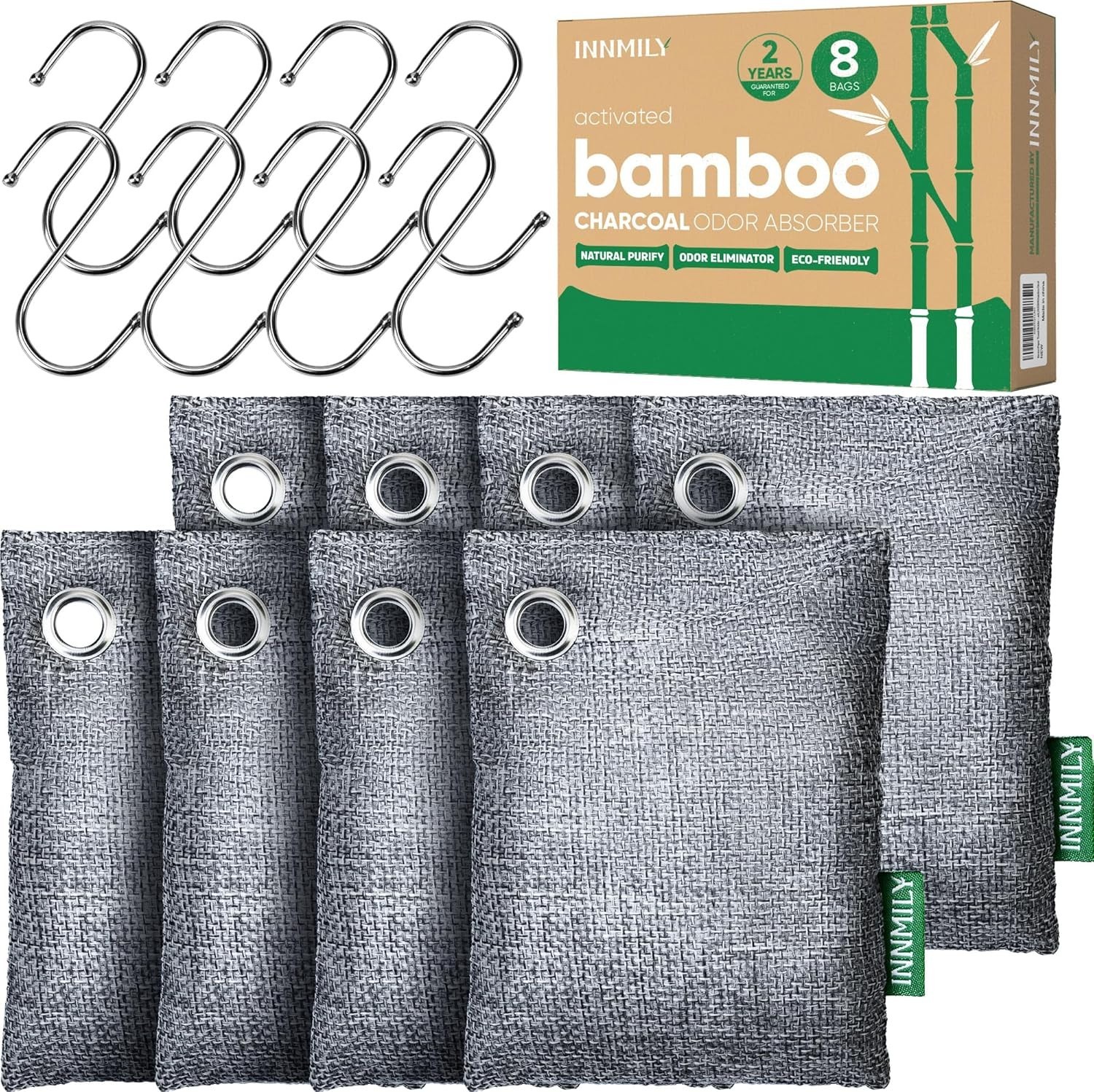 Assorbitore di odori al carbone attivo, confezione da 8 pezzi, con ganci
