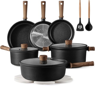 CAROTE Nonstick Pots and Pans, Induction Cookware Set Kitchen 16 PCS, Black 