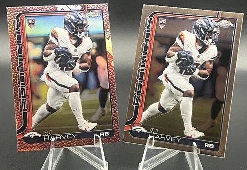 2025 Topps Chrome ~ RJ Harvey #330 RC Football Leather Refractor Denver Broncos