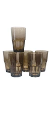 Vintage Libbey Boston Mocha Crisa Glasses Six Retro Paneled 14oz Tumblers