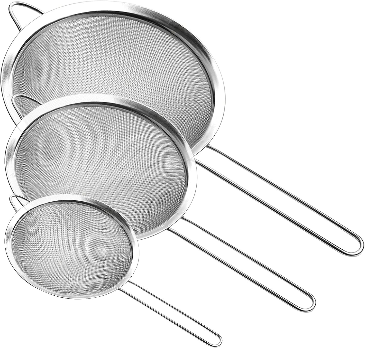 Fine Mesh Strainer, Stainless Steel Fine Mesh Sieve, Set of 3 Small Strainers Fi-image