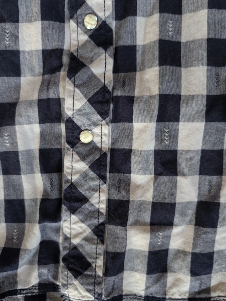 Camisa Route Sixty Six 66 XL Azul Gris Cuadros Perla A Presión Western Manga Larga Foto 3 de 4