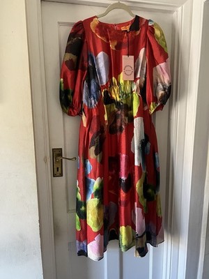 New Stine Goya Elizabeth Bloom In Red Multicoloured Midi Summer Dress,Med