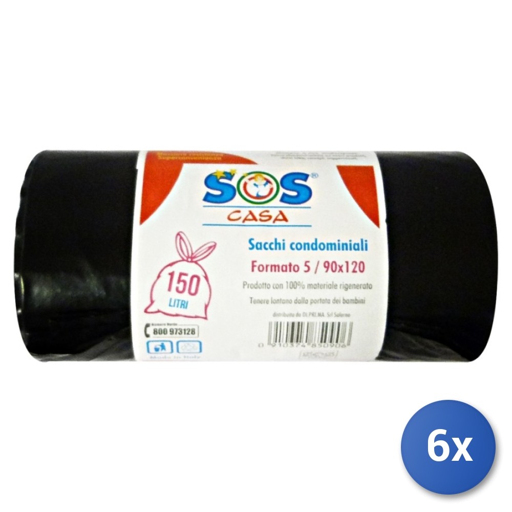 6X Heavy Duty Black Trash Bags 90X120 SOS 5 Bags