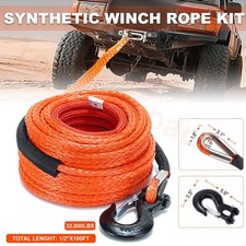 32000lbs 12100ft Synthetic Winch Rope Winch Line Cable Ropewinch Hook For Atv