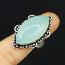 Natural Aqua chalcedony Gemstone 925 Sterling Silver Proposal Women's Ring