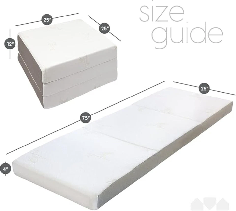 "Colchón triple, tamaño único, 4 pulgadas, cama de piso triple plegable, autocaravana de viaje, 75 x 25""" Foto 2 de 4