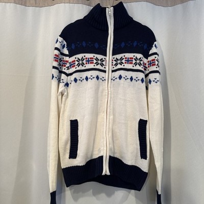 Nebulus Men's Norwegian Cardigan Cream/Navy with pockets Brand New NWT
