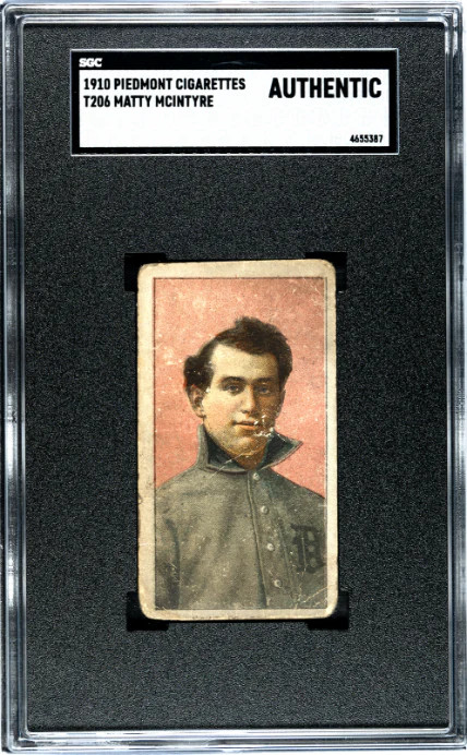 1909 T206 MATTY MCINTYRE NNO FAIR PIEDMONT 350 SGC A BASEBALL DETROIT TIGERS