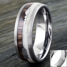 8mm Tungsten Deer Antler Koa Wood Arrow Wedding Band Ring - Engraving Avail.