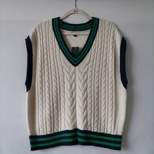NWT Wild Fable Womens White V-Neck Cable Knit Pullover Ringer Vest Sweater Sz M