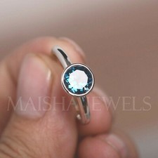 Natural London Blue Topaz Round Jewelry 925 Sterling Silver Solitaire Women Ring