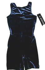 Danskin Biketard Unitard Leotard Bodysuit Velvet Bike Leg New Girl L 12 14