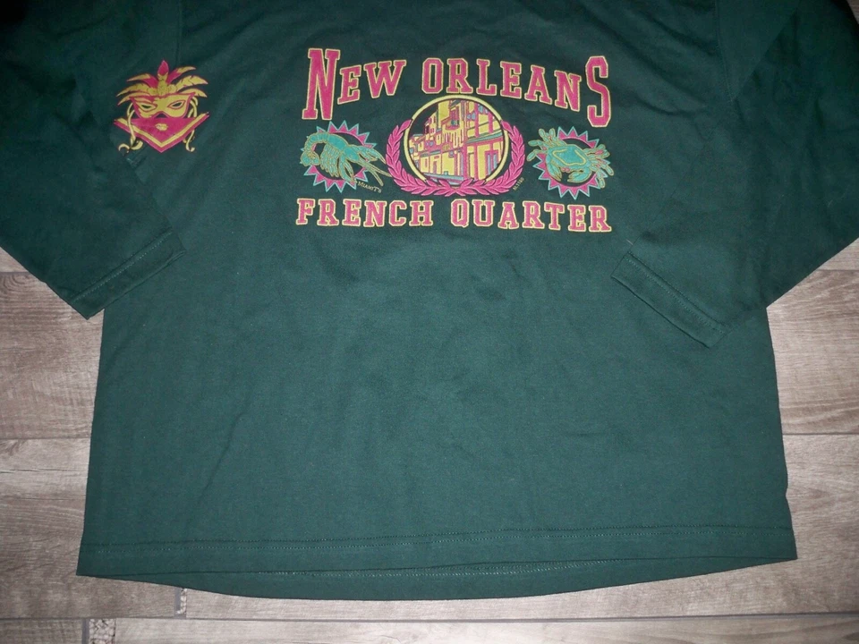 Camiseta Pullover Verde French Quarter Mardi Gras Manga Larga XL Nueva Orleans De Colección Foto 3 de 4