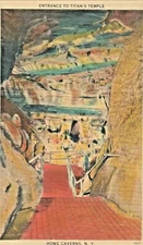 Entrance to Titan's Temple ~Howe Caverns, NY 1955 Vintage Linen Postcard w/stamp