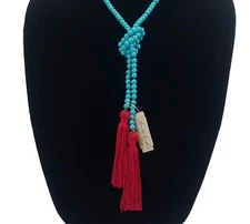 Kenneth Jay Lane KJL Couture Collection Bolo Turquoise Red Tassel Necklace NWT