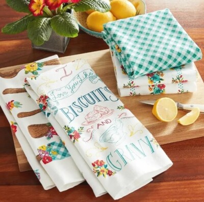 Pioneer Woman Kitchen Towels Petal Party Biscuits & Gravy 4-Pc Vintage Style 