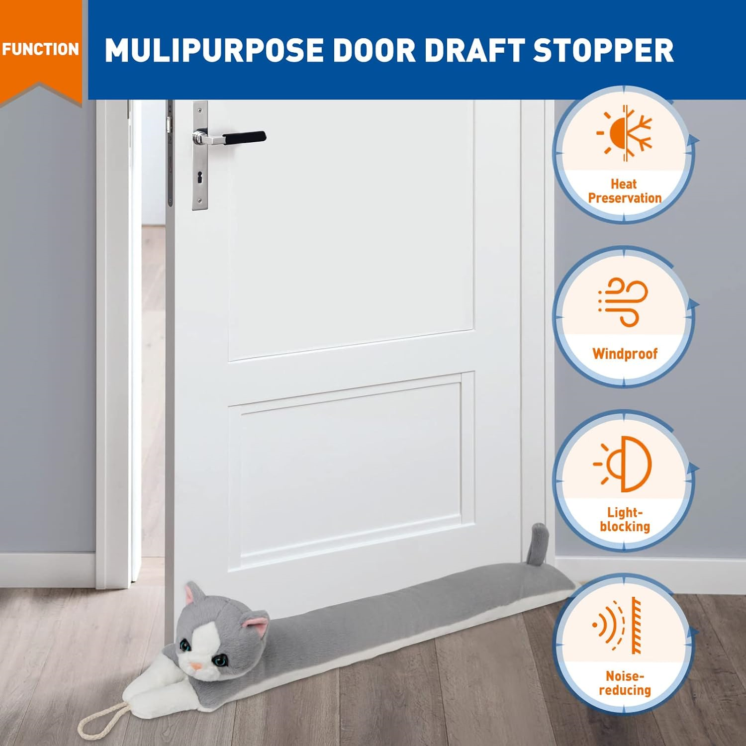 Door Draft Stopper 36 inch Cute Cat Under Door Draft Blocker Sound
