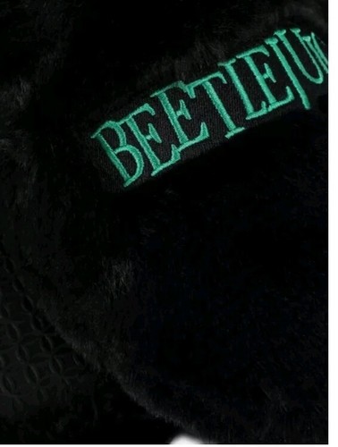 BNWT Beetlejuice Mule Slippers Black Fluffy Fleece Women Halloween - Picture 2 of 6
