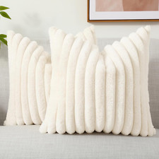Faux Fur Spring Throw Pillow Covers 18X18 Set of 2, Decorative Soft Plush Str...