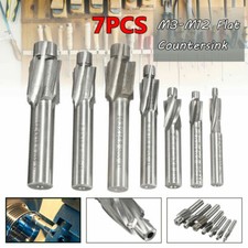 7PCS 4 Flute Flat Countersink HSS End Mill Cutter Slot Drill Bits Tool M3-M12