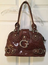 Vintage Guess Y2K Brown Shoulder Bag Embossed Silver Logo/Studded Footed