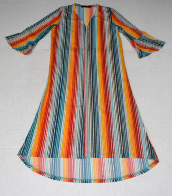 Pool Cover Up Crazy Train Size XL Sheer Rainbow Candy Stripe Flared Sleeve