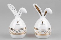700278 Ei Mit Ohren Weiß-Gold 16Cm 2Sort. Aus Glasiertem Steingut Gefertigt