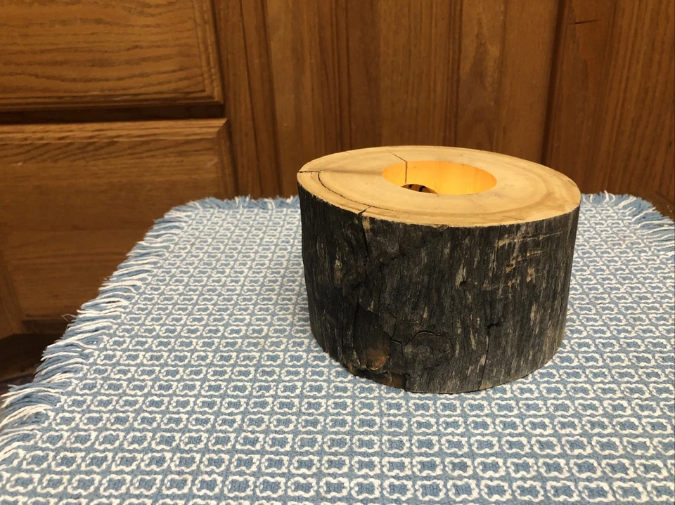 Spinning Aspen Candle Dog Holder Decor 5" x 3” Wood Votive Stump Light Pet Doggy - Image 4 of 4