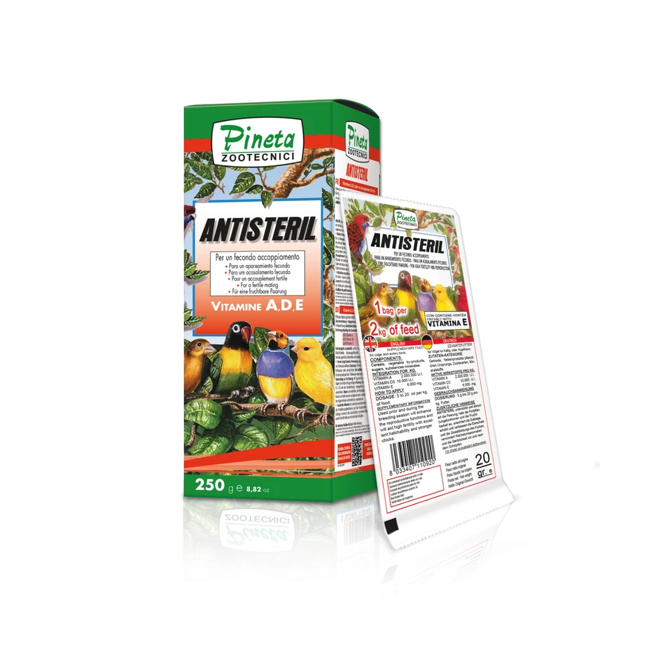 PINETA Vogelfutter Antisteril 250 ml. Fruchbarkeit Booster bei Kanarien, Exoten, Finken