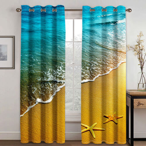 Ocean Beach Starfish 3D Thick Blackout Window Curtains Thermal Ring Top Eyelet - Bild 19 von 45