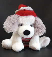 Hugfun International White Gray Plush Winter Puppy Dog Red White Hat  Scarf