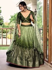 Heavy Designer Chinnon Silk Green Lehenga Choli With Dupatta For Party Wear