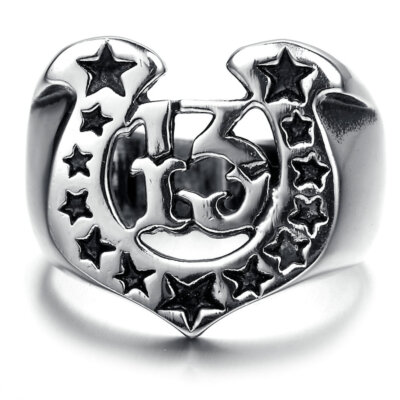 Lucky Star Number 13 Horseshoe Ring Stainless Steel Vintage Thirteen Biker Ring