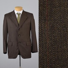 42R Vintage 1970s 70s Mod Jacket Brown Stripe Pinstripe 3 Button Dandy