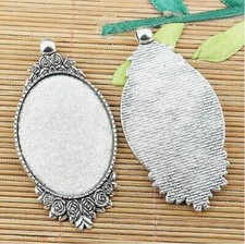 3pcs 63 32mm INNER SIZE:30 40mm hole 3.7mm Flower Oval Shaped Cabochon Settings
