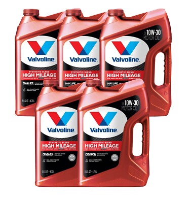 25 Quarts High Mileage MaxLife SAE 10W-30 Synthetic Blend Motor Oil Set 5 x 5 qt